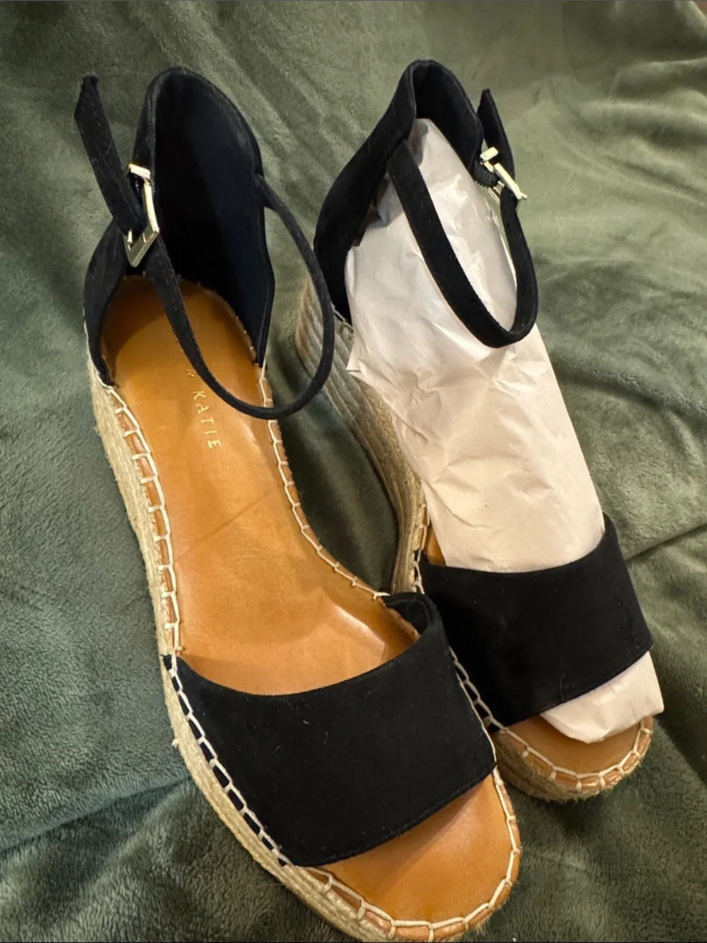 Kelly & Katie Black Espadrille Wedge Sandals with Ankle Strap